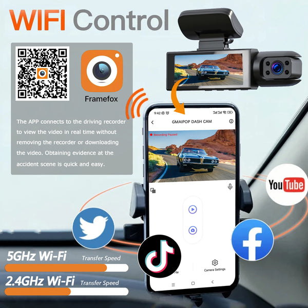 1080P Dual Dash Cam – Front & Interior, WiFi, Night Vision